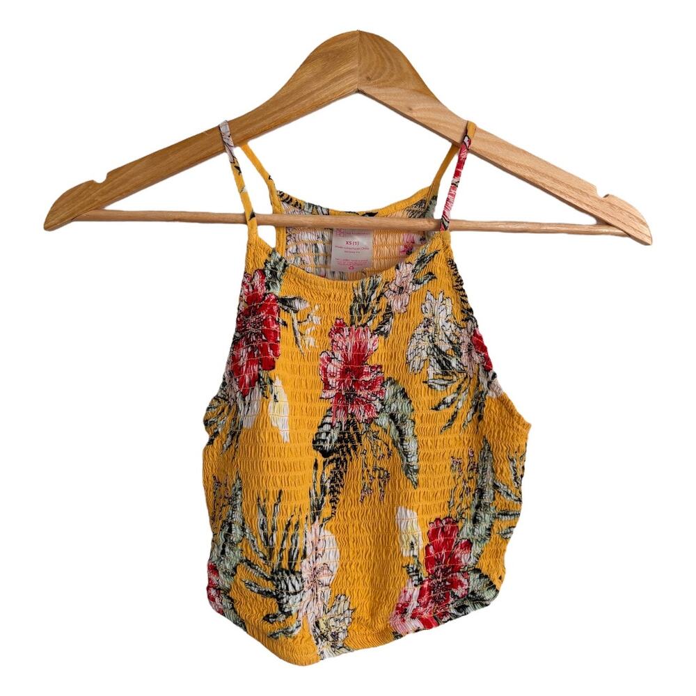 Yellow Floral Smocked Crop Tank Top – Y2K XS Style